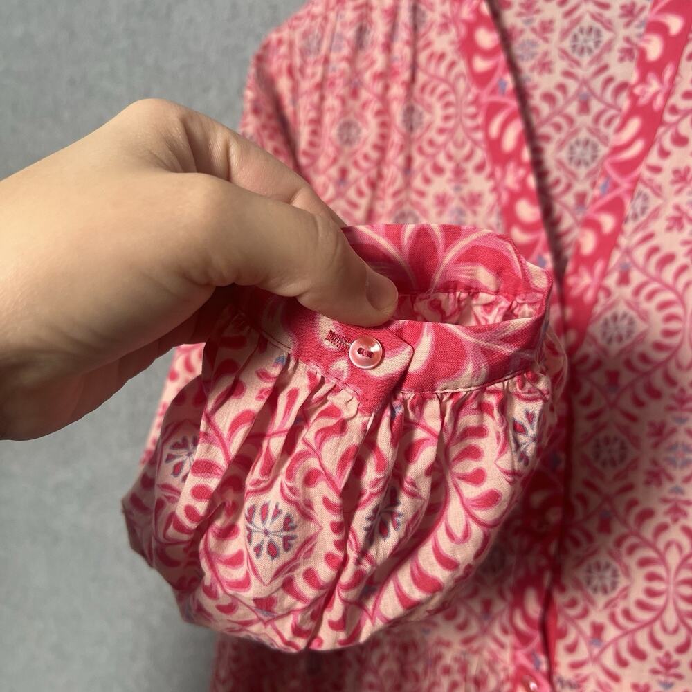 Zara pink floral print cotton tiered midi shirt dress Size XS Size 2 - Picture 6 of 8